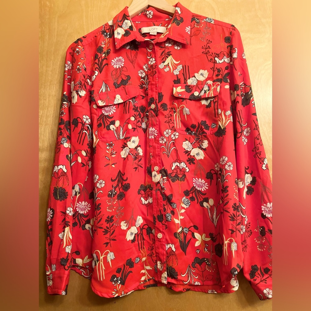 LOFT Red Floral Men's Button Down Shirt